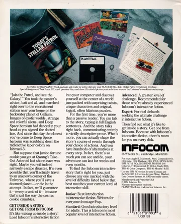 Planetfall (UK) (1986) (CPM) box cover back